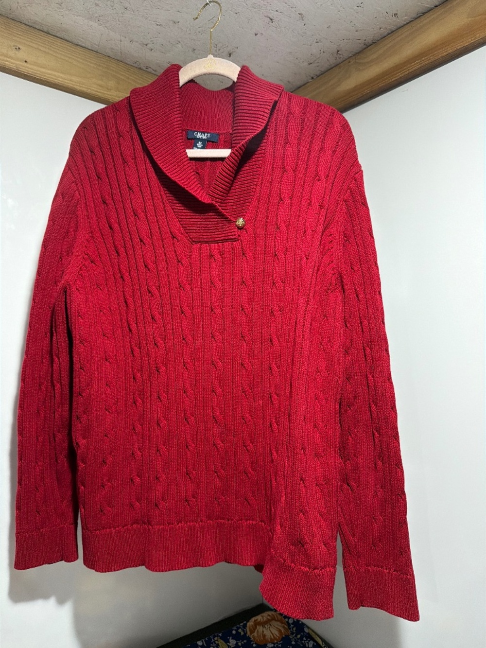 Chaps Red Cable Knit Shawl Neck Sweater Plus Size 3X 100% Cotton